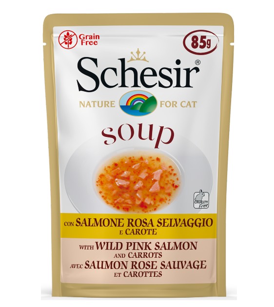 15% OFF: Schesir Pink Salmon and Carrots Soup Pouch Wet Cat Food