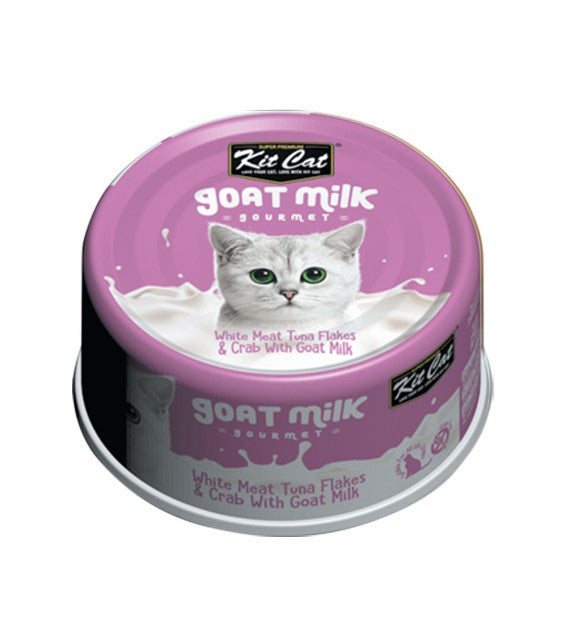 Kit Cat Goat Milk Gourmet White Meat Tuna Flakes & Crab Wet Cat Food