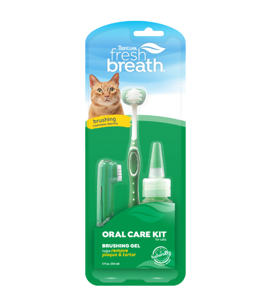 TropiClean Fresh Breath Oral Care Kit (Toothbrush, Finger Brush, & Gel) For Cats