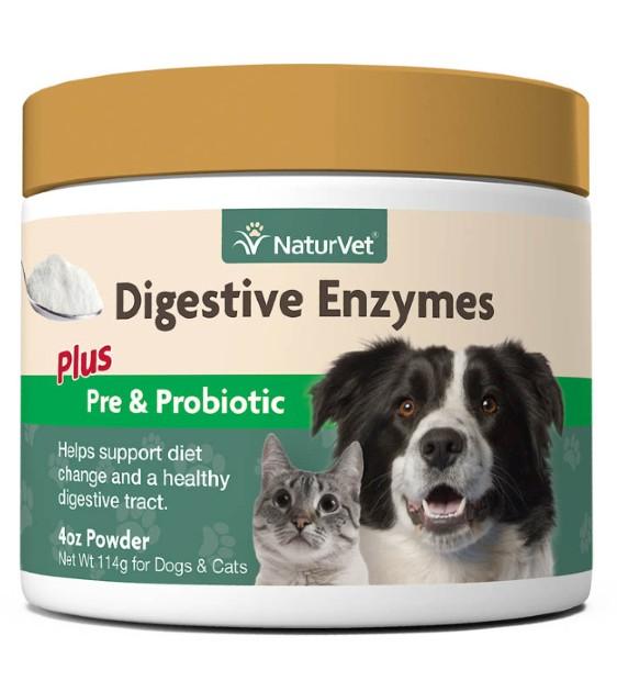 NaturVet Digestive Enzymes Prebiotics Plus Probiotic Powder Cat & Dog Supplement