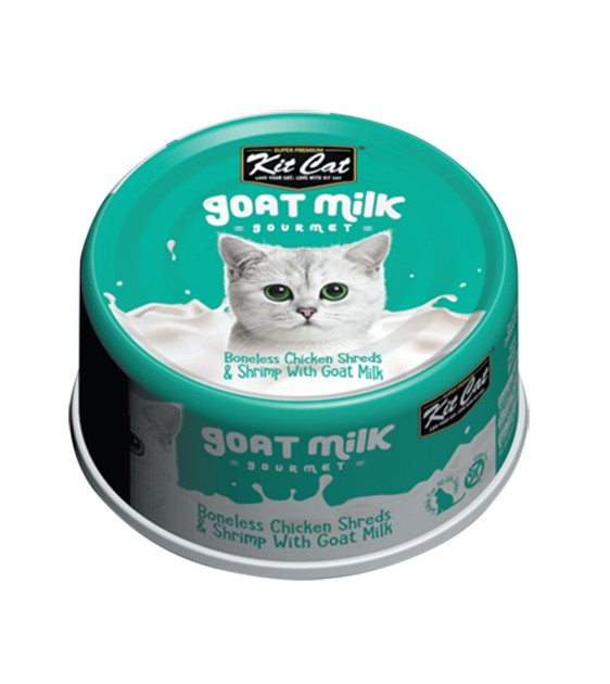 Kit Cat Goat Milk Gourmet Boneless Chicken Shreds & Shrimp Wet Cat Food