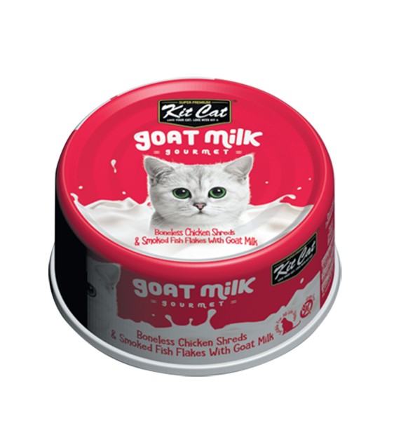 Kit Cat Goat Milk Gourmet Boneless Chicken Shreds & Smoked Fish Flakes Wet Cat Food