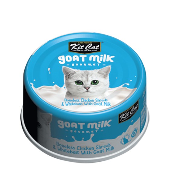 Kit Cat Goat Milk Gourmet Boneless Chicken Shreds & Whitebait Wet Cat Food