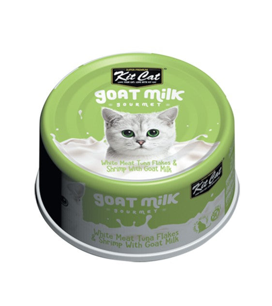 Kit Cat Goat Milk Gourmet White Meat Tuna Flakes & Shrimp Wet Cat Food