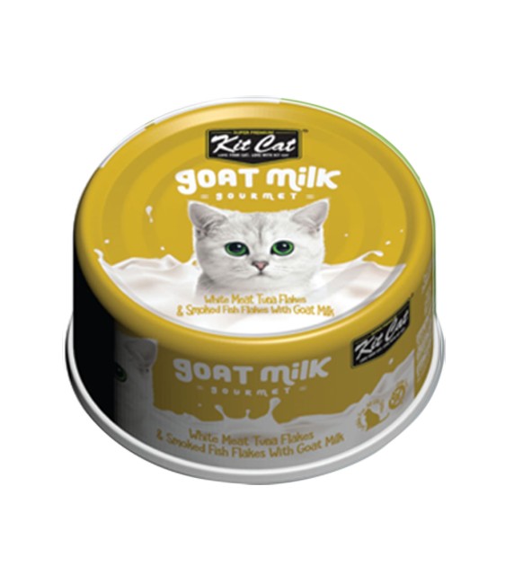 Kit Cat Goat Milk Gourmet White Meat Tuna Flakes & Smoked Fish Flakes Wet Cat Food