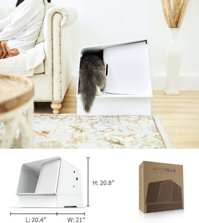 PETKIT White Villa Semi-Enclosed Cat Litter Box with Litter Scoop