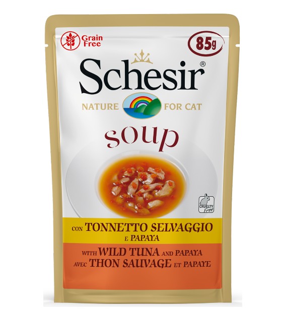 Schesir Tuna with Papaya Soup Pouch Wet Cat Food