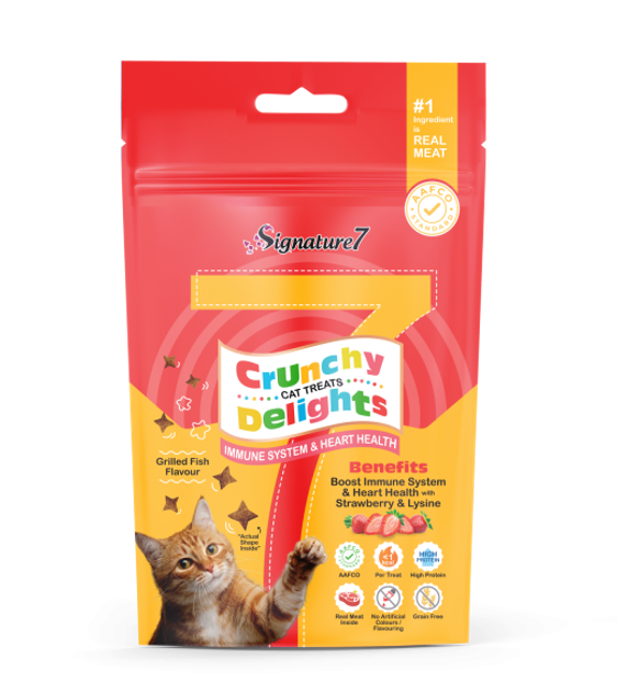 Signature7 Immune System and Heart Health Boost Crunchy Delights Cat Treats with Grilled Fish Flavour