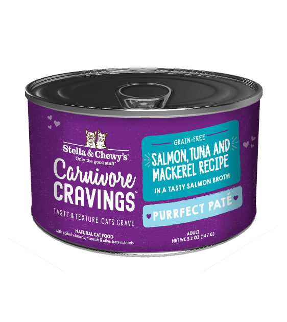 Stella & Chewy's Carnivore Cravings Purrfect Pate Salmon, Tuna & Mackerel Pate Recipe in Salmon Broth