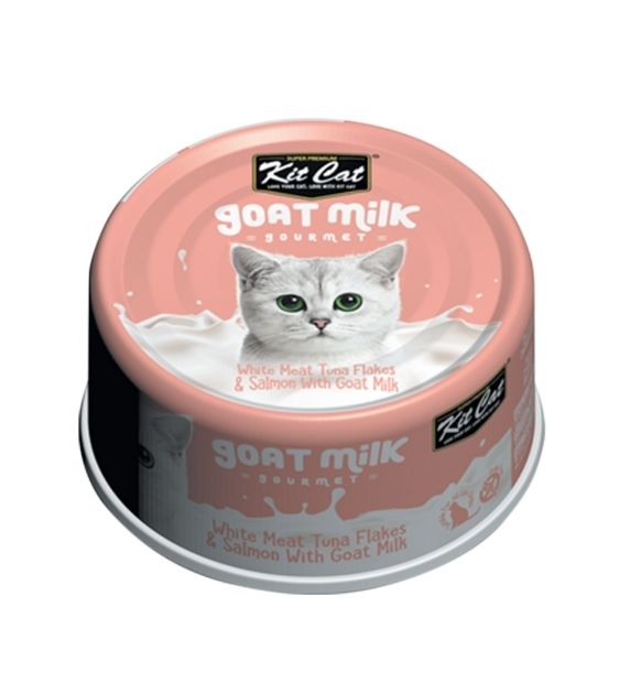 Kit Cat Goat Milk Gourmet White Meat Tuna Flakes & Salmon Wet Cat Food