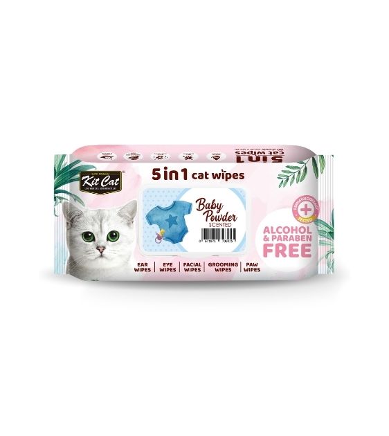 Kit Cat 5 In 1 Cat Wipes (Baby Powder)